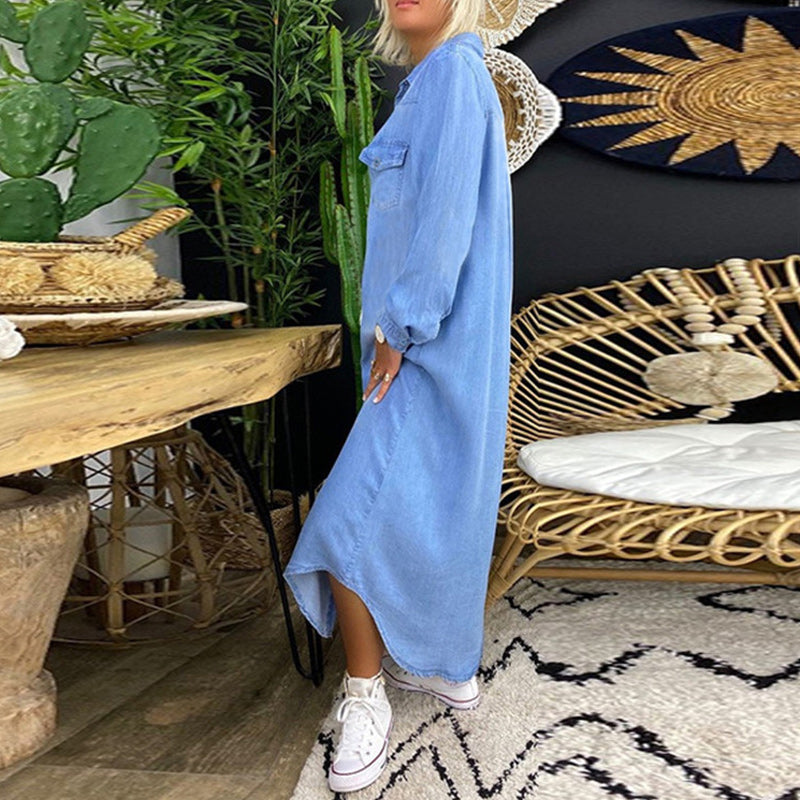 Marion - Denim-Effect Maxi Shirt Dress