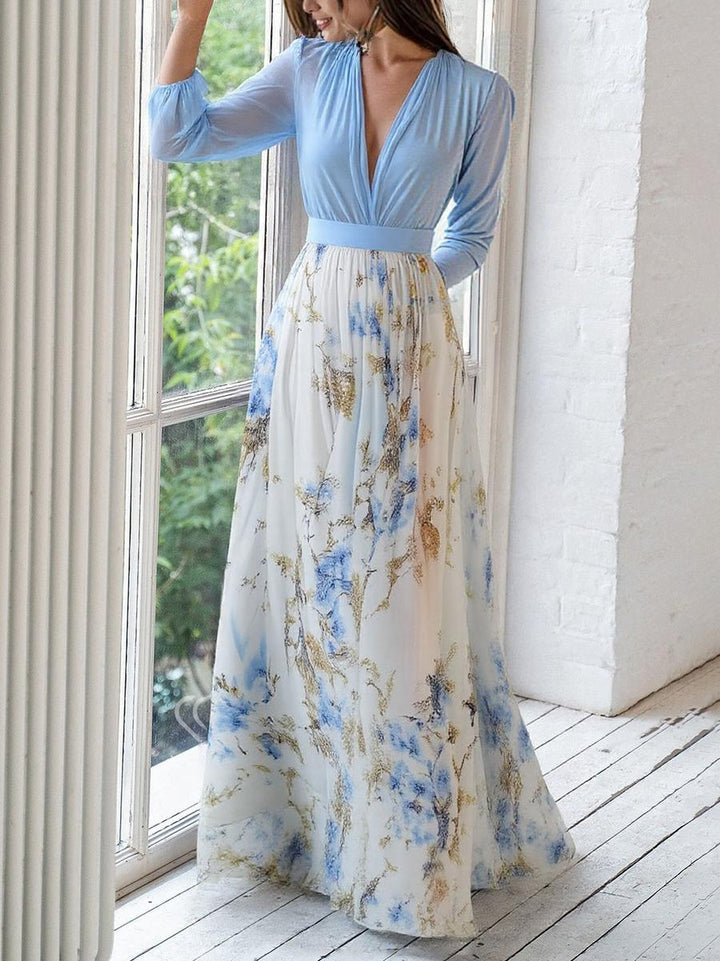 Aurora - Sky Bloom Elegance Maxi Dress