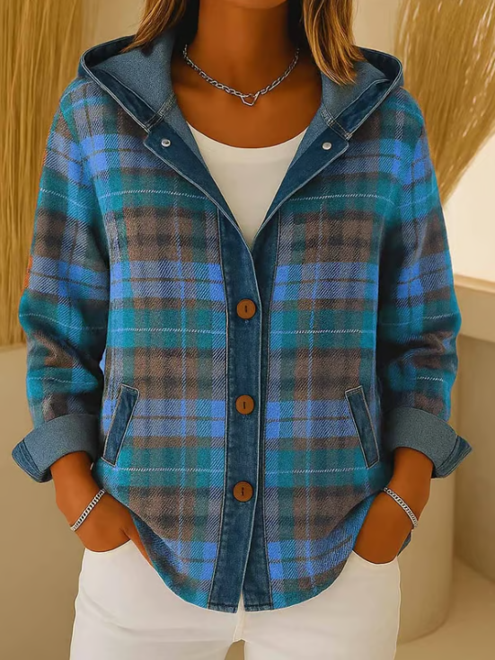 Nadrina - Hooded Check Denim Jacket