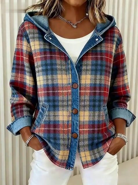 Nadrina - Hooded Check Denim Jacket