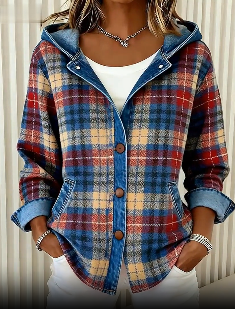 Nadrina - Hooded Check Denim Jacket