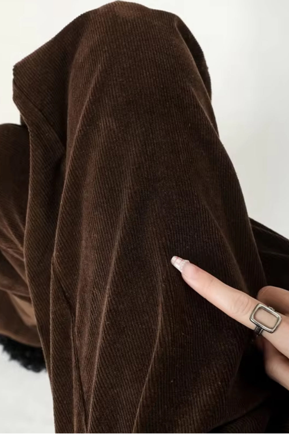 High Waist Retro Coffee Colors Corduroy Long Pants - view 4