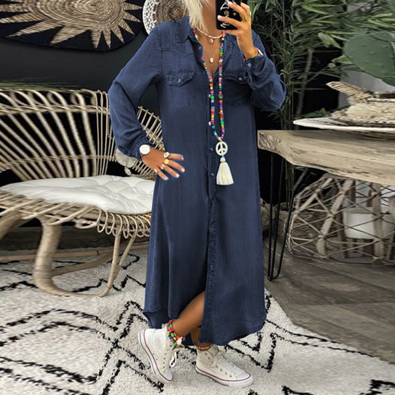 Marion - Denim-Effect Maxi Shirt Dress