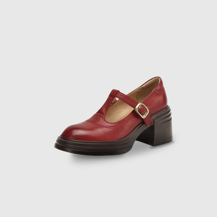Rowena - Chunky Block Heel Mary Jane Pumps Round Toe Strap