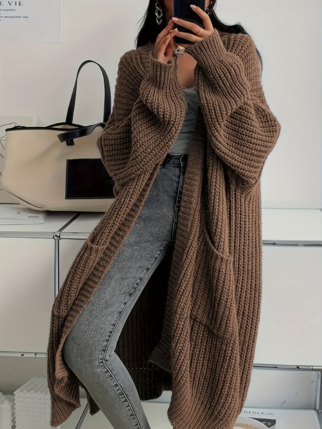 Sleeve and cuff detail on the rosalienne soft-touch longline cardigan