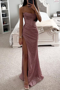 Back view of the corset maxi evening dress