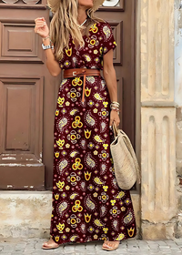 Belted Paisley Maxi Dress