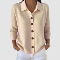 Back view of the alexandra button-up knit cardigan