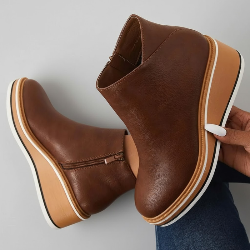 Lorelei - Orthopedic Leather Wedge Boots