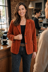 Fine Corduroy-Look Structured-Shoulder Jacket - Susan & Anne