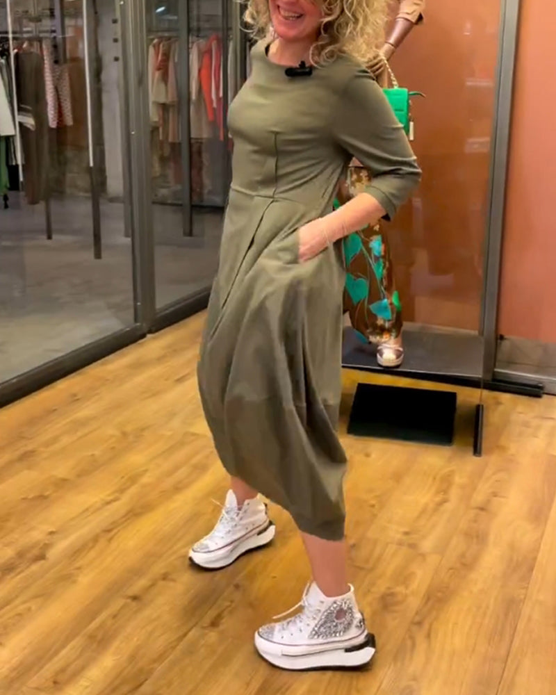 Berenice - 3/4-Sleeve Round-Neck Dress