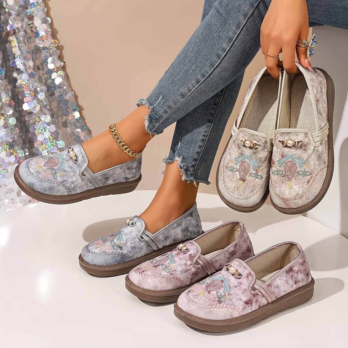 Embroidered Slip-On Loafers
