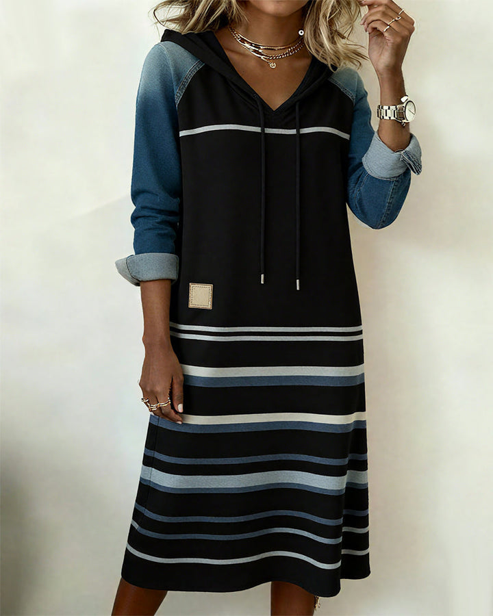 Ceralyn - Hooded Patchwork Dress