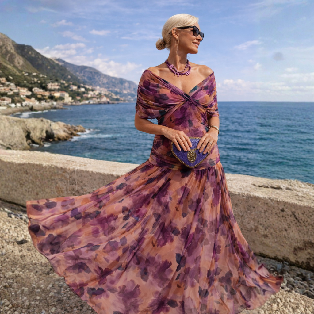 Mikaela – Tummy Flattering Off Shoulder Maxi Dress