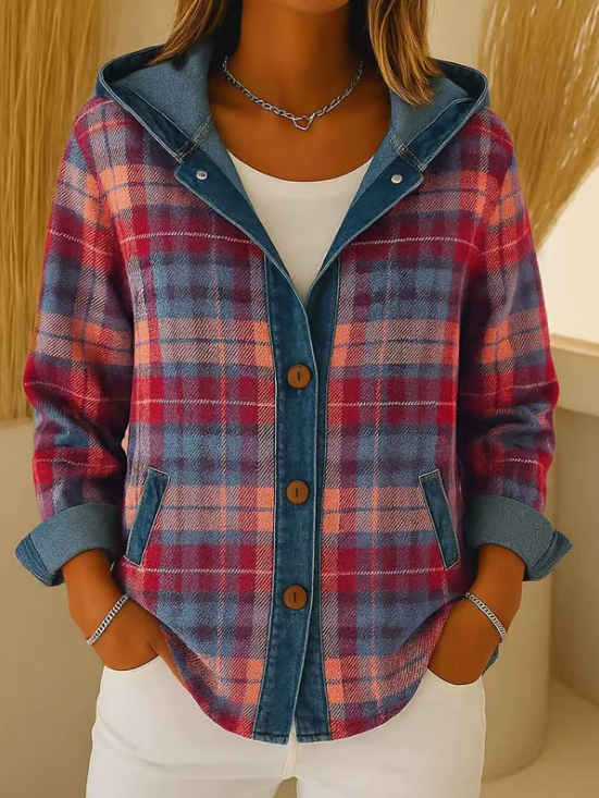 Nadrina - Hooded Check Denim Jacket