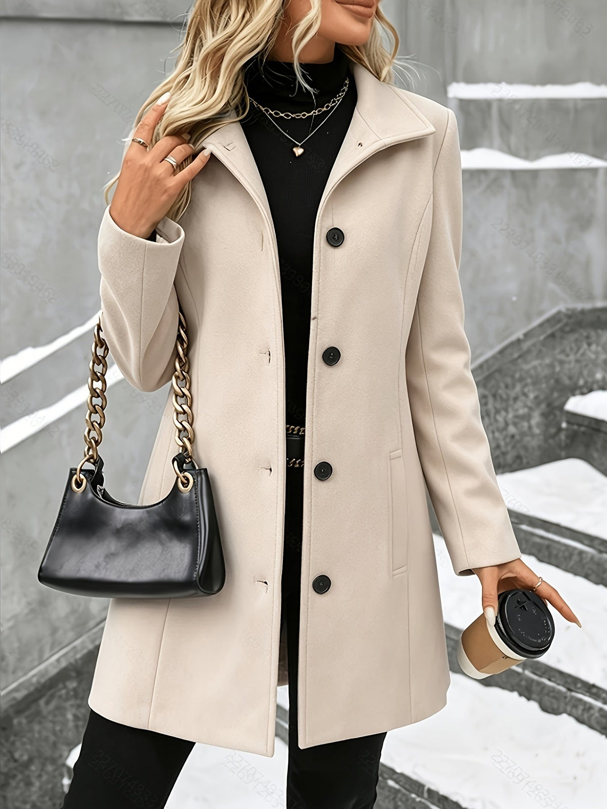 Elegant Wool Coat for Women with Notch Collar Single Breasted Longline Style - Susan & Anne