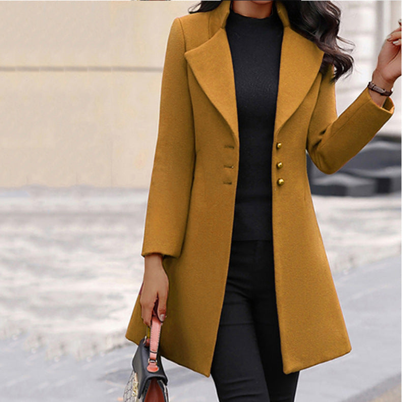Elegant Wool Coat for Women with Notched Lapel Long Sleeve Button Front Tailored Style - Susan & Anne