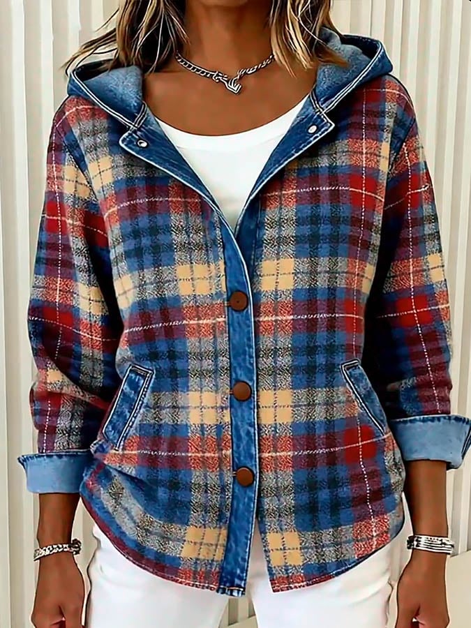 Nadrina - Hooded Check Denim Jacket