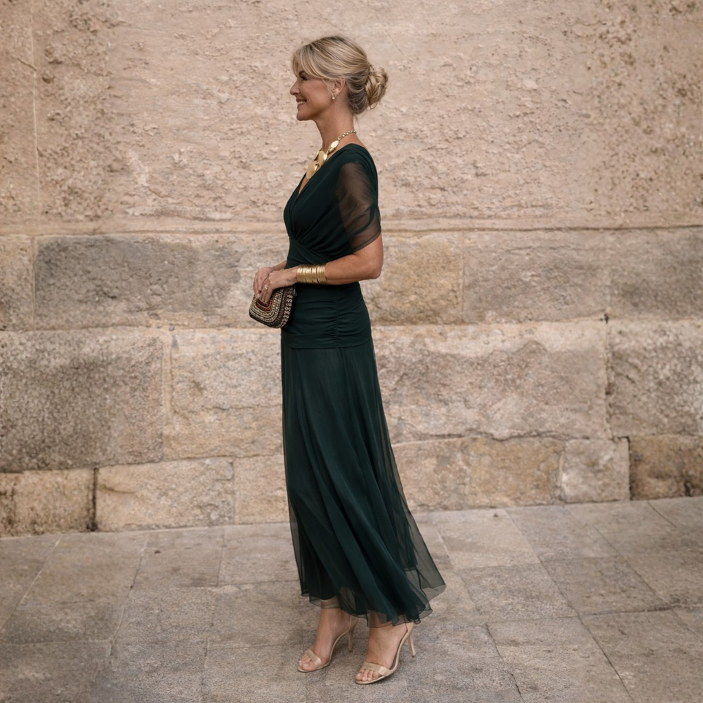 Mikaela – Tummy Flattering Off Shoulder Maxi Dress