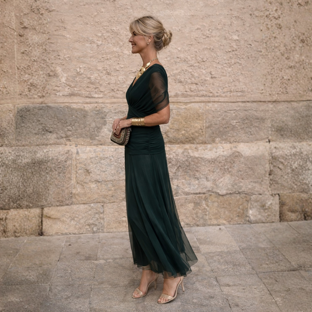 Mikaela – Tummy Flattering Off Shoulder Maxi Dress