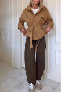 Camel tie waist short trench coat - view 3