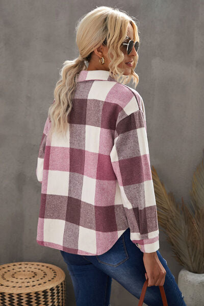 Kath | Plaid Button Up Dropped Shoulder Jacket
