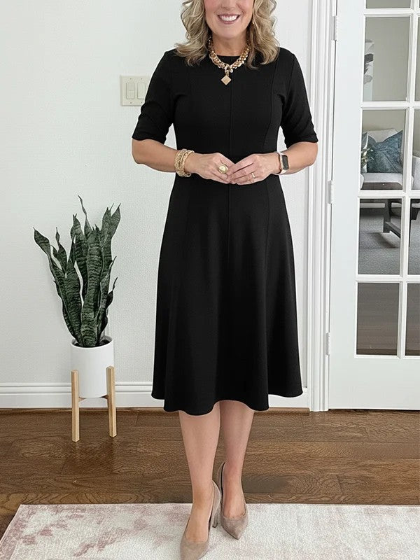 Lorraine - Flared Round-Neck Midi Dress