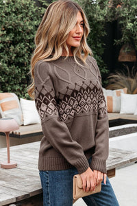 Western Geometric Crew Neck Knitted Sweater