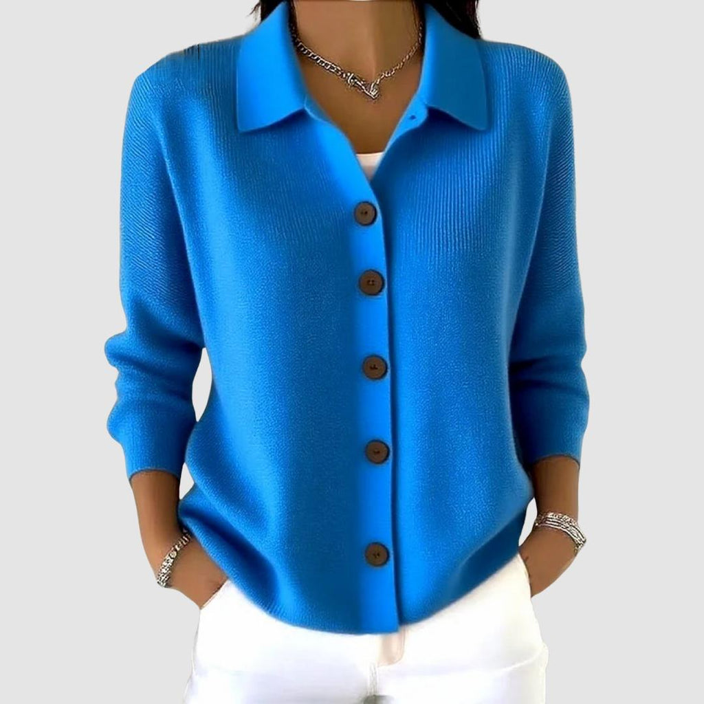 Close-up of the alexandra button-up knit cardigan