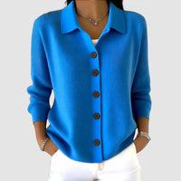 Close-up of the alexandra button-up knit cardigan