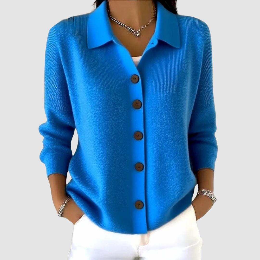 Close-up of the alexandra button-up knit cardigan