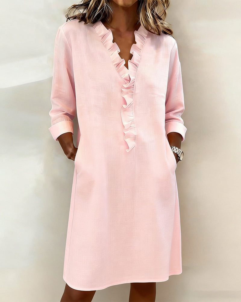 Breezy Linen-Blend Ruffle Shift Dress