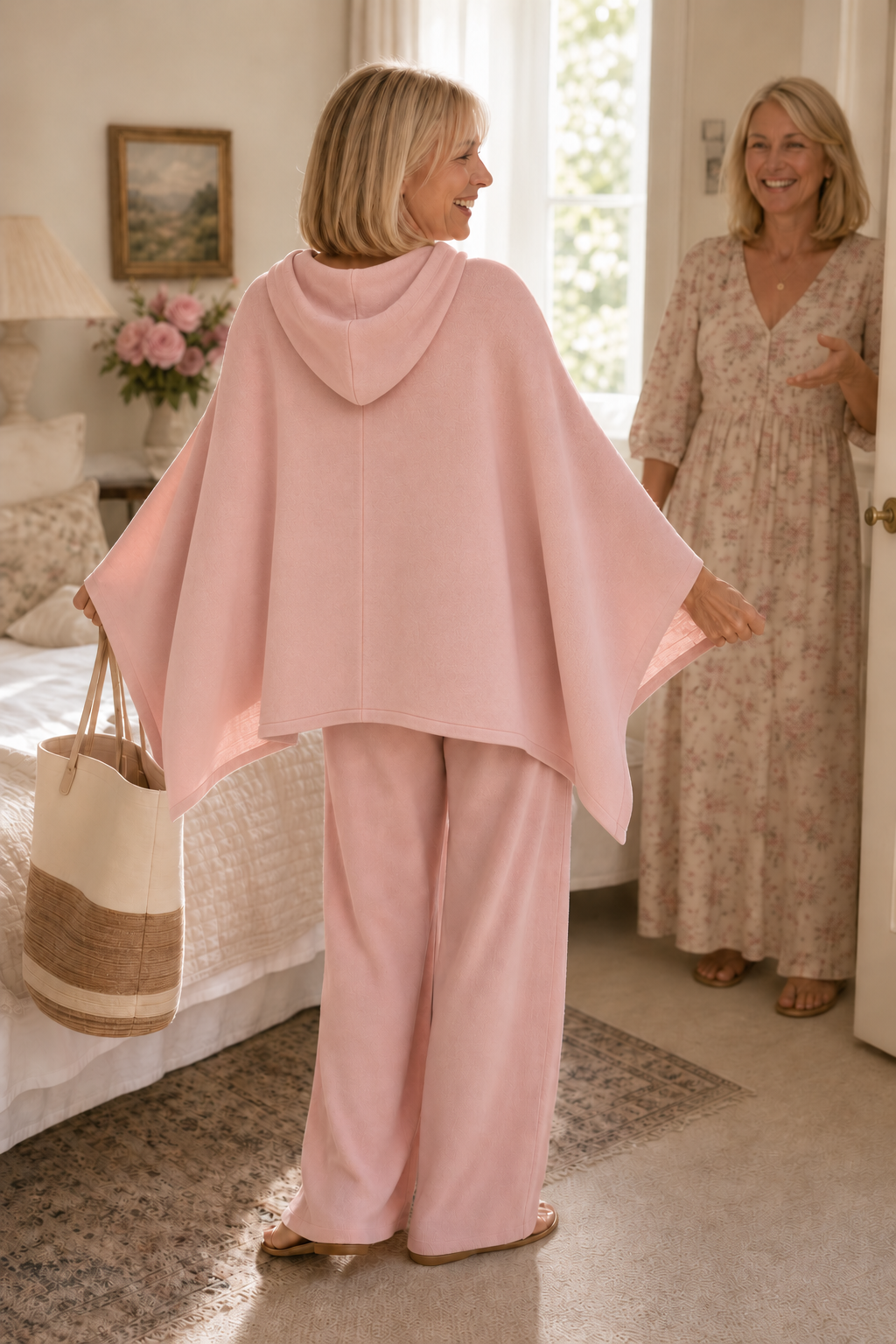 Hooded Cape And Wide-Leg Trouser Set - Susan & Anne