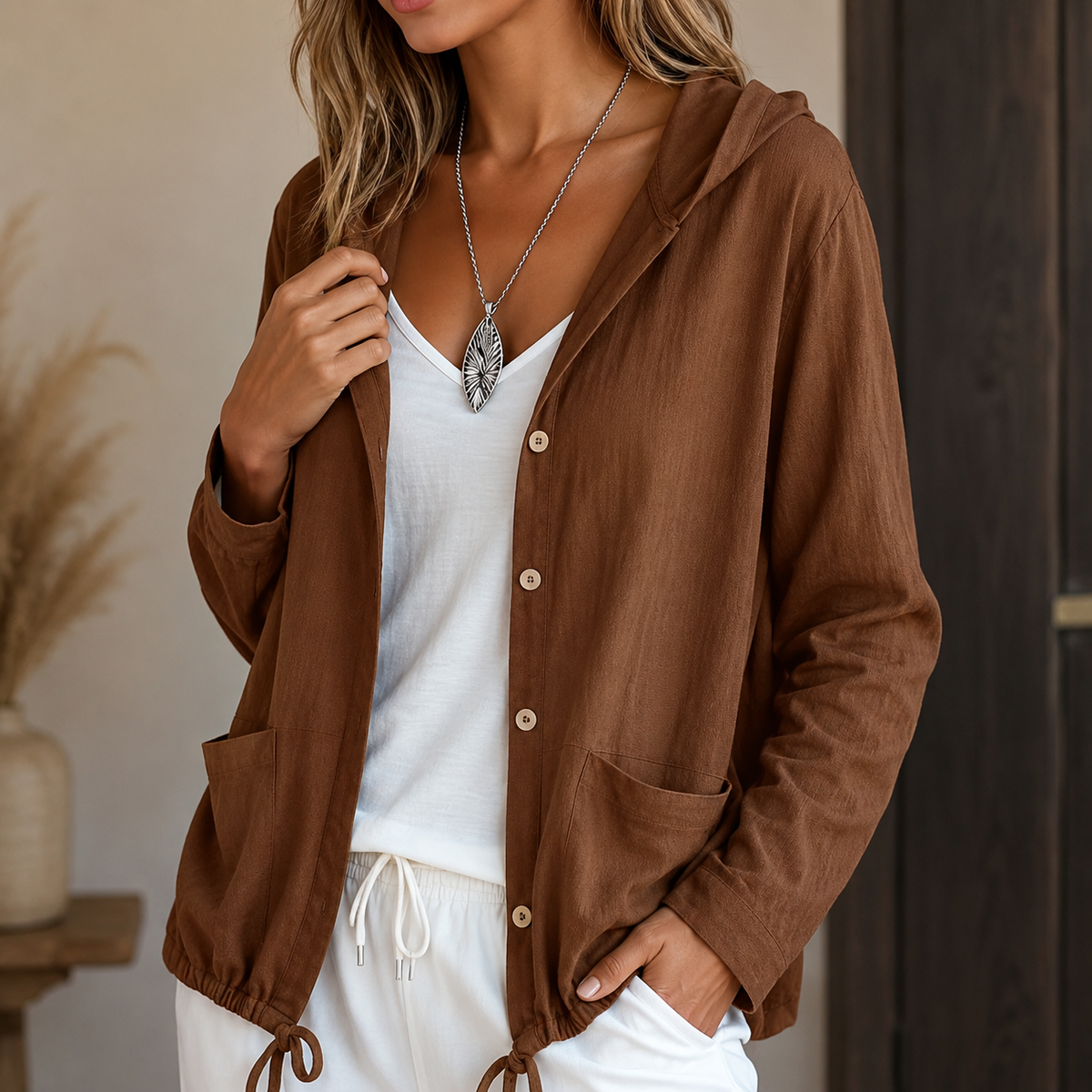 Adjustable Drawstring Hooded Lightweight Jacket - Susan & Anne
