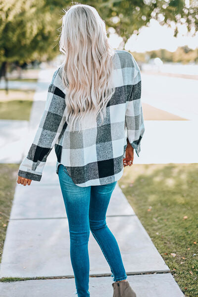 Kath | Plaid Button Up Dropped Shoulder Jacket
