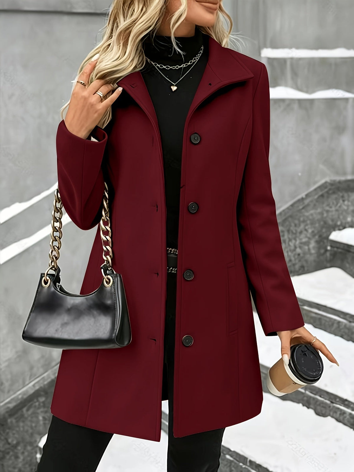 Elegant Wool Coat for Women with Notch Collar Single Breasted Longline Style - Susan & Anne