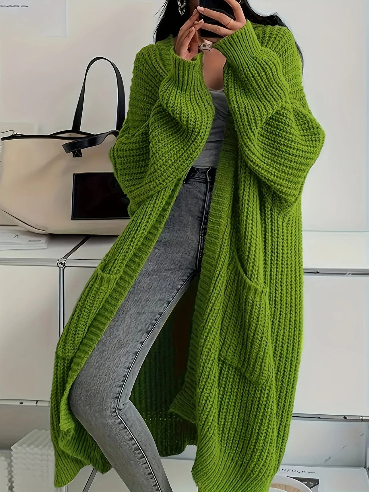 Side profile of the rosalienne soft-touch longline cardigan