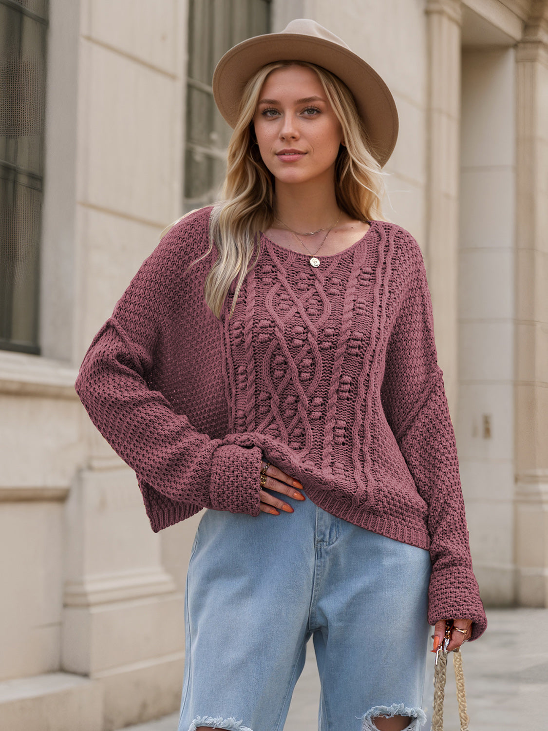Dropped Shoulder Long Sleeve Sweater