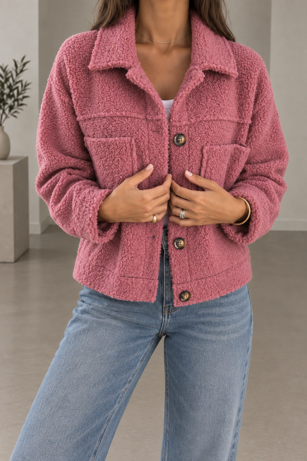 Teddy Fleece Button Shacket – Susan & Anne