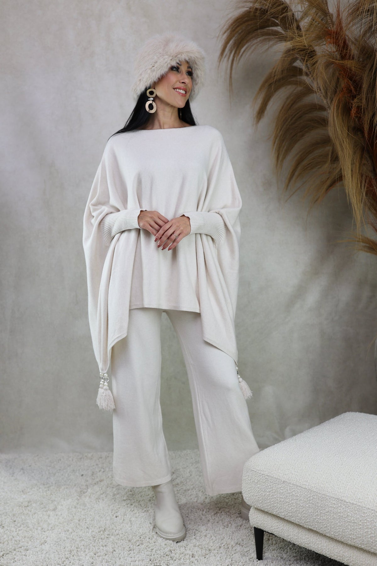 Soft-Knit Tassel Poncho