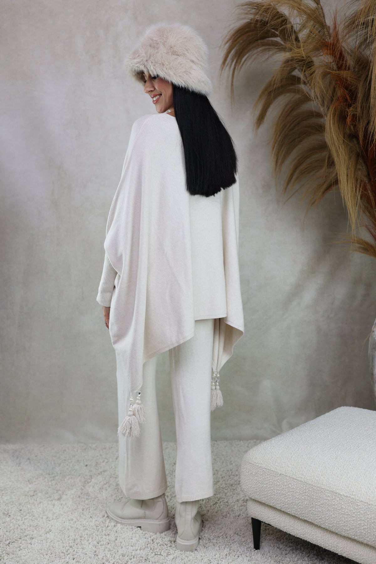 Soft-Knit Tassel Poncho