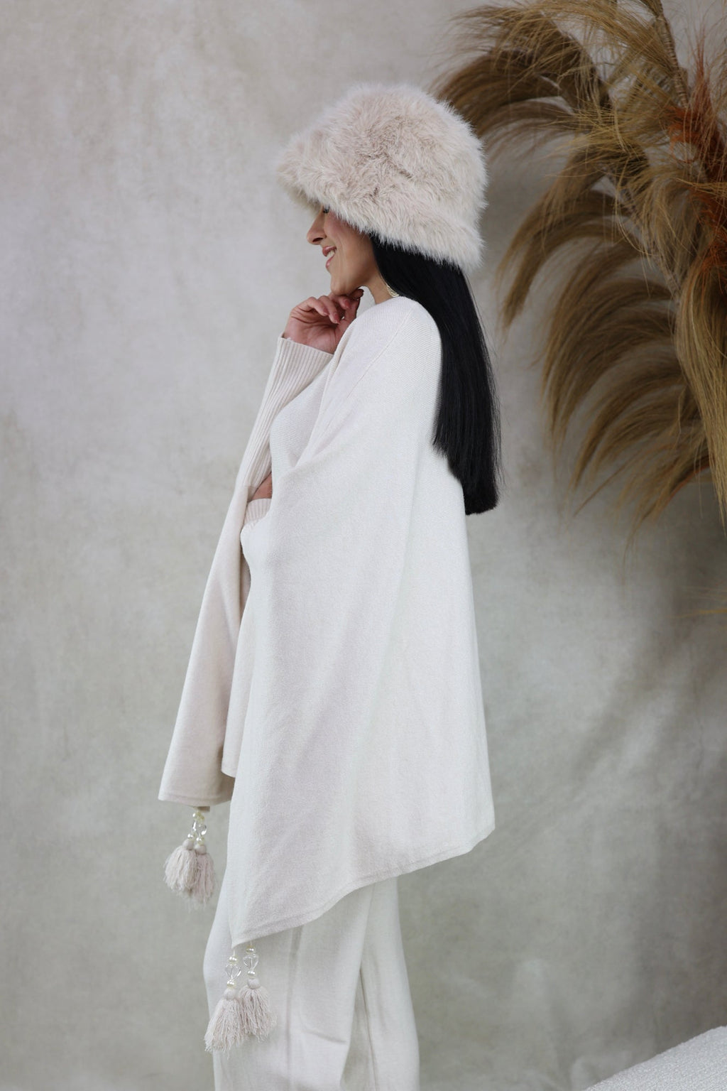 Soft-Knit Tassel Poncho
