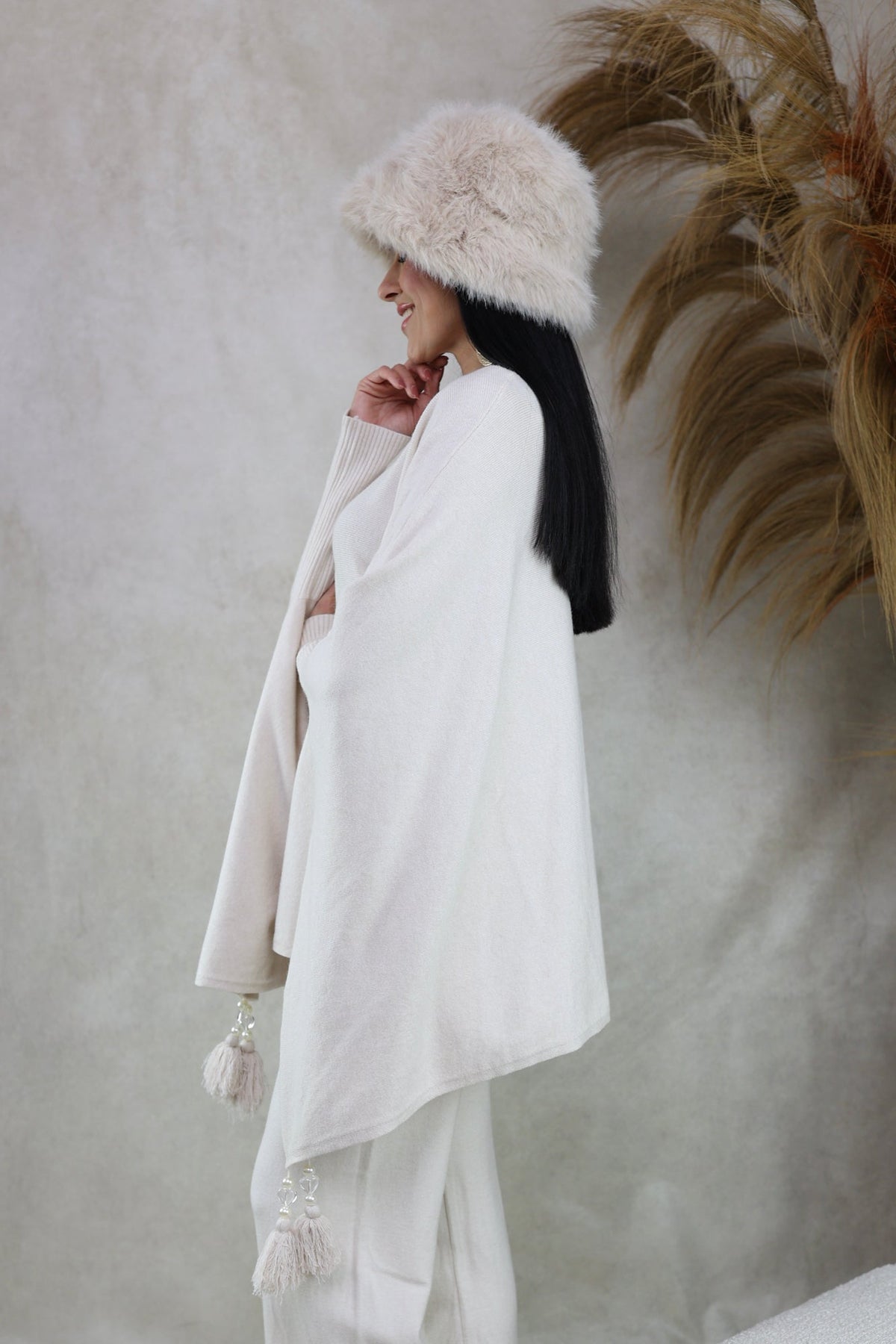 Soft-Knit Tassel Poncho