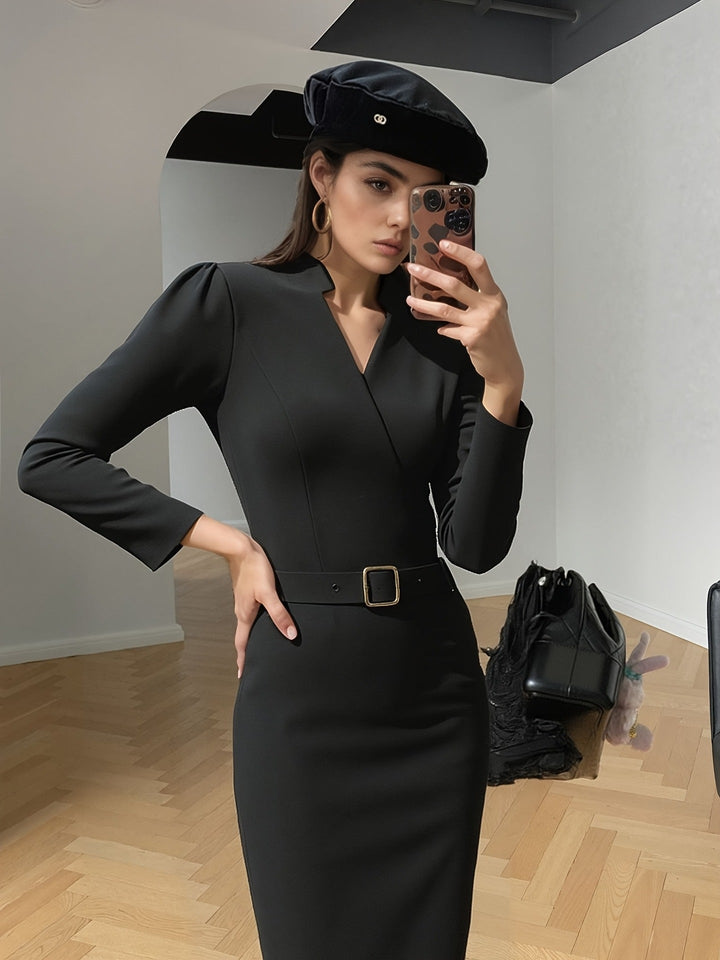 Roxane - Belted Cross-Neck Midi Dress