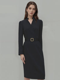 Belted Cross-Neck Midi Dress