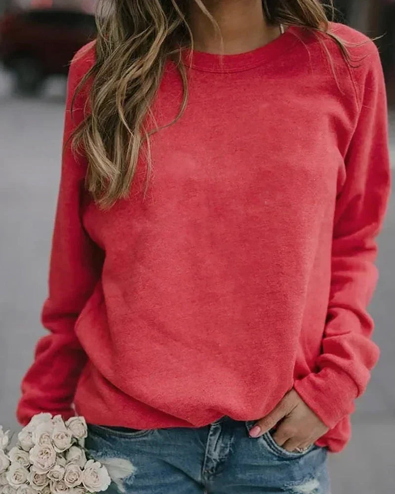 Comfortable Solid Crewneck Sweatshirt for Women with Long Sleeve Relaxed Raglan Casual Style - Susan & Anne