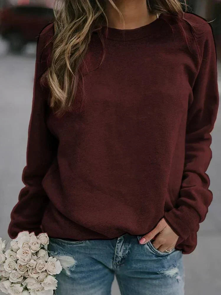Comfortable Solid Crewneck Sweatshirt for Women with Long Sleeve Relaxed Raglan Casual Style - Susan & Anne