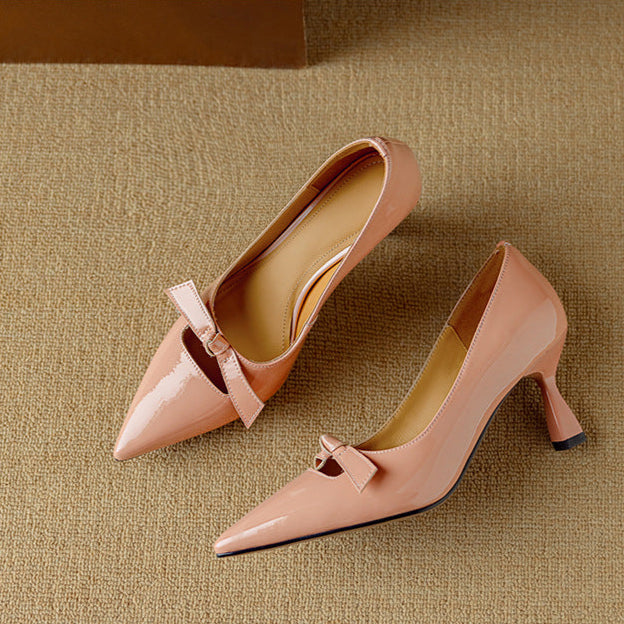 Rosalind - Bow Detail Pumps Pointed Toe Kitten Heel Shoes