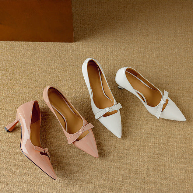 Rosalind - Bow Detail Pumps Pointed Toe Kitten Heel Shoes