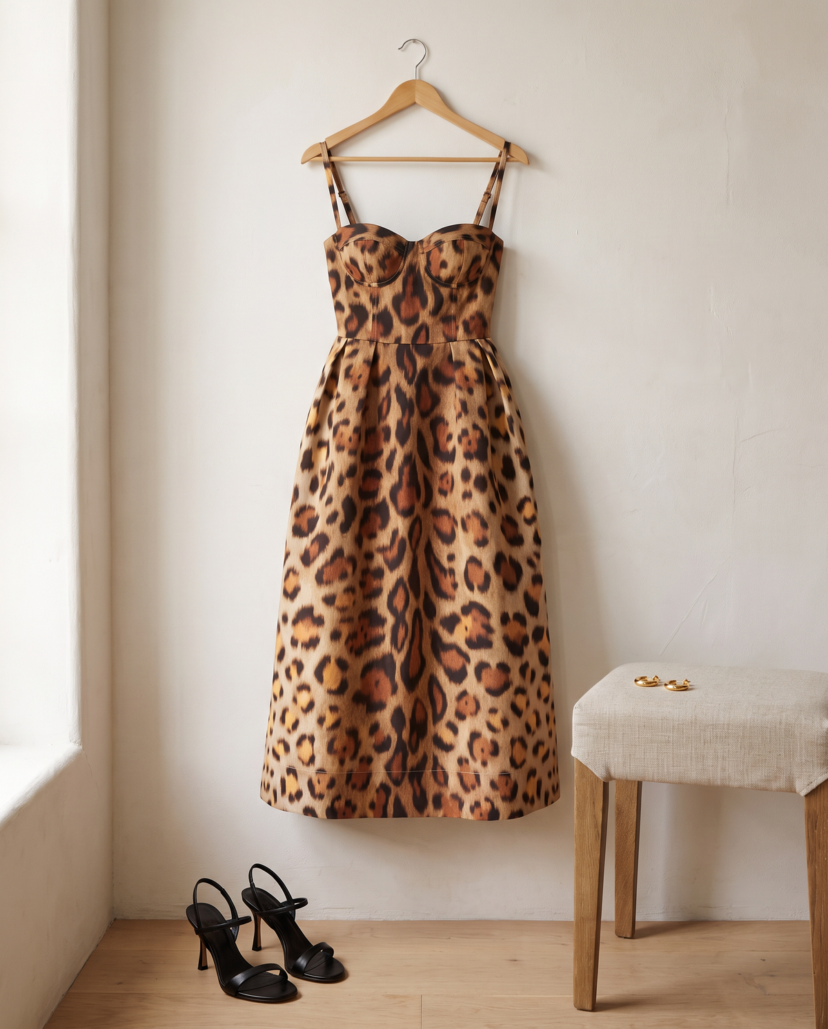 Leopard Midi Dress on a hanger